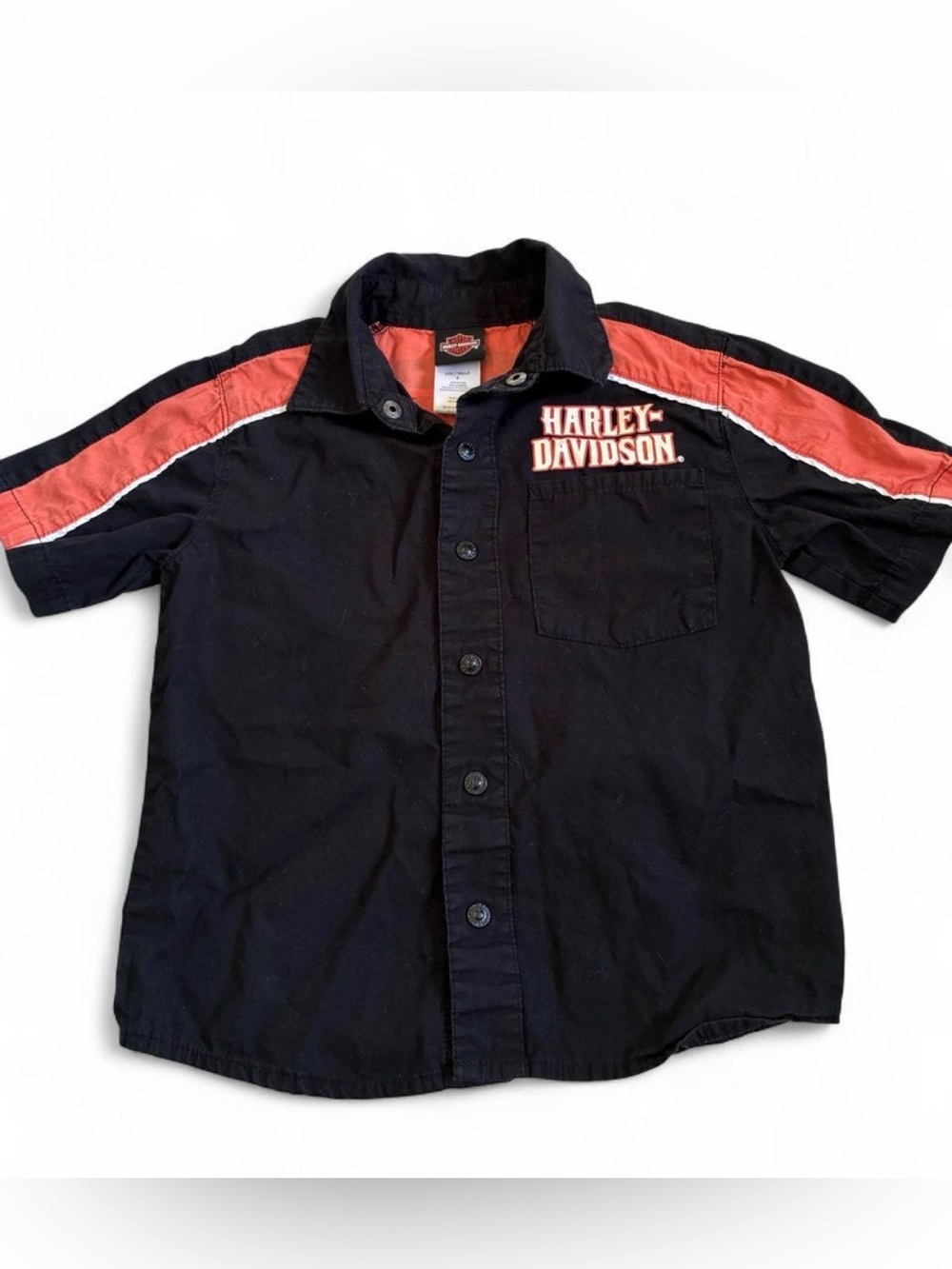 Harley Davidson Toddler Boys Pit / Shop Shirt Size 4T Black Orange Accent